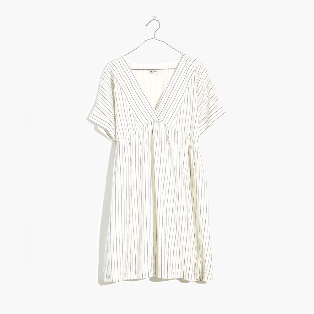 Madewell Linen-Blend V-Neck Dolman-Sleeve Mini Dress in Stripe